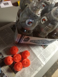 Save those empty sports bottles to store your leftover paint. I like these gatorade ones, with an easy open/close cap. T